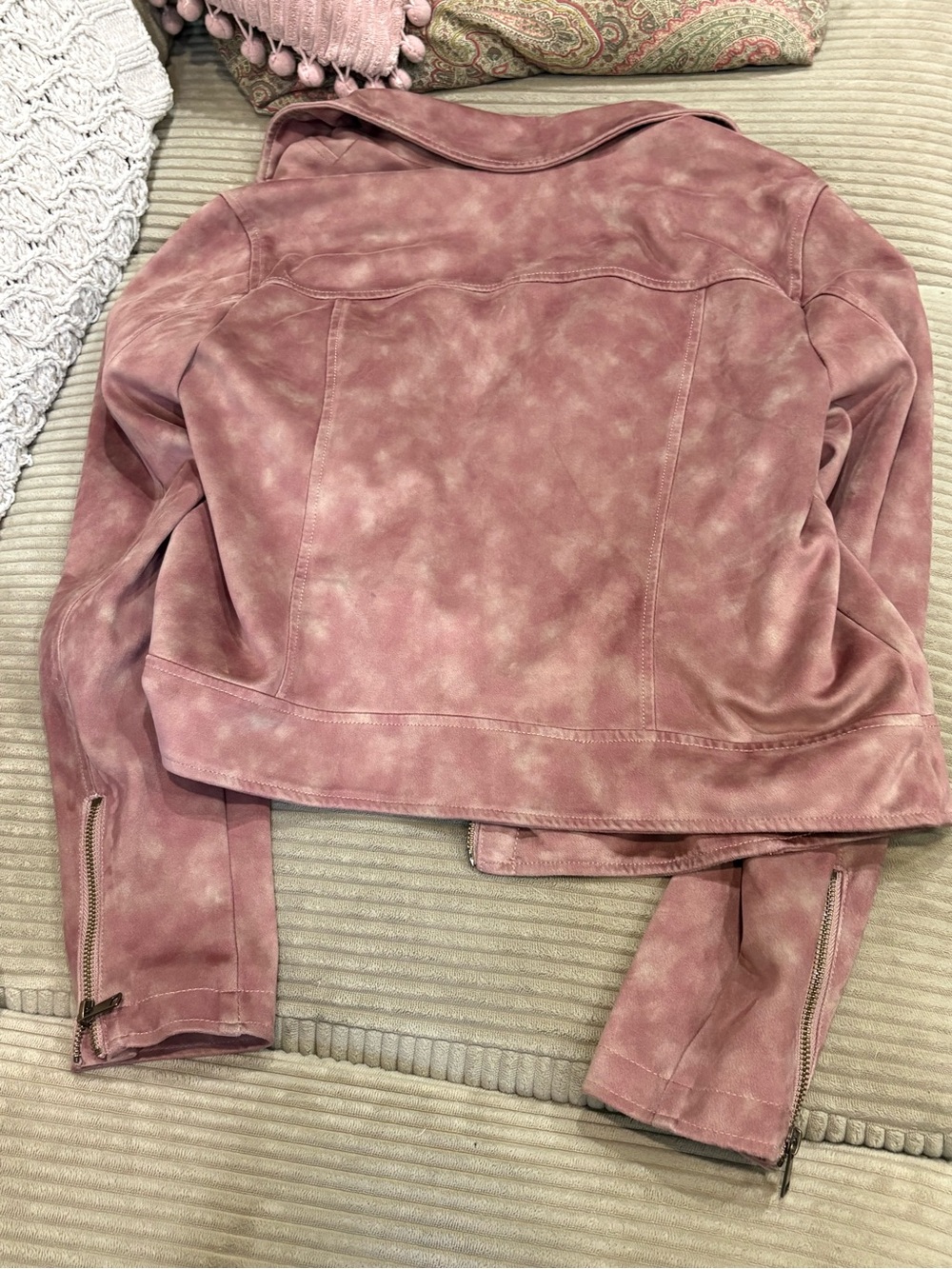 Anthropologie Ladies Pink Sueded Tie Dye Moto Jacket - M - Picture 3 of 4